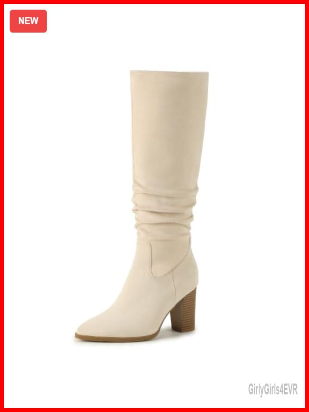 Women's Knee High Slouchy Boots Pointed Toe Block Heel Faux Suede Tall Boots